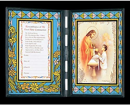 12pc Catholic & Religious Gifts, Stained Glass Plaque First Communion BOY 2 English