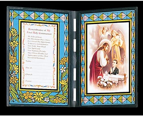12pc Catholic & Religious Gifts, Stained Glass Plaque First Communion BOY 1 English