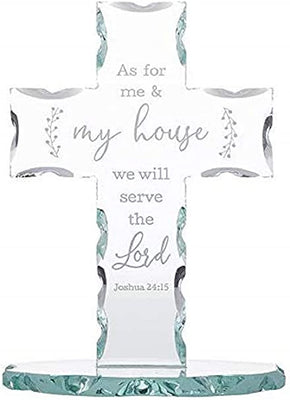 Christian Brands We Will Serve The Lord Standing Glass Cross