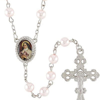 Pink Fake Pearl Saint Therese Flower of Jesus Rosary with Pouch, Confirmation Gifts for Teenage Girl