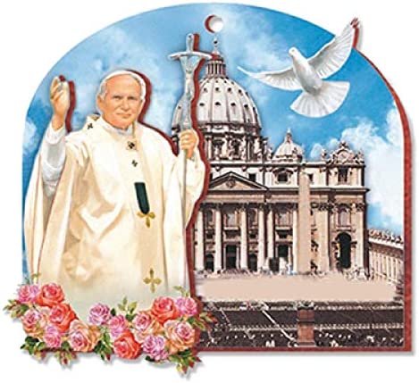 Catholic & Religious Gifts, Plaque Wooden ST John Paul II 5.5"x4.75"