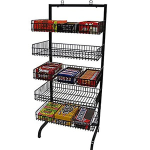 5 Basket Wire Black Candy Rack with Sign Holder Clip 24w X 18d x 56h Inches