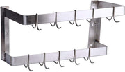 48" Wall Mounted Restaurant Stainless Steel Double Pot Rack with 18 Hooks