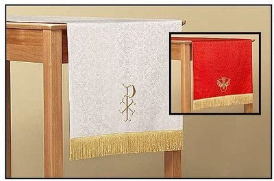 Reversible Red & White Jacquard Table Runner with Dove