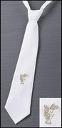 Boys First Holy Communion Gold Embroidered Chalice Design 14" White Cotton Adjustable Dress Neck Tie