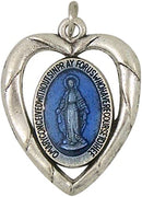 Blue Enamel Heart Miraculous Medal, 1 1/4 Inch, Pack of 5