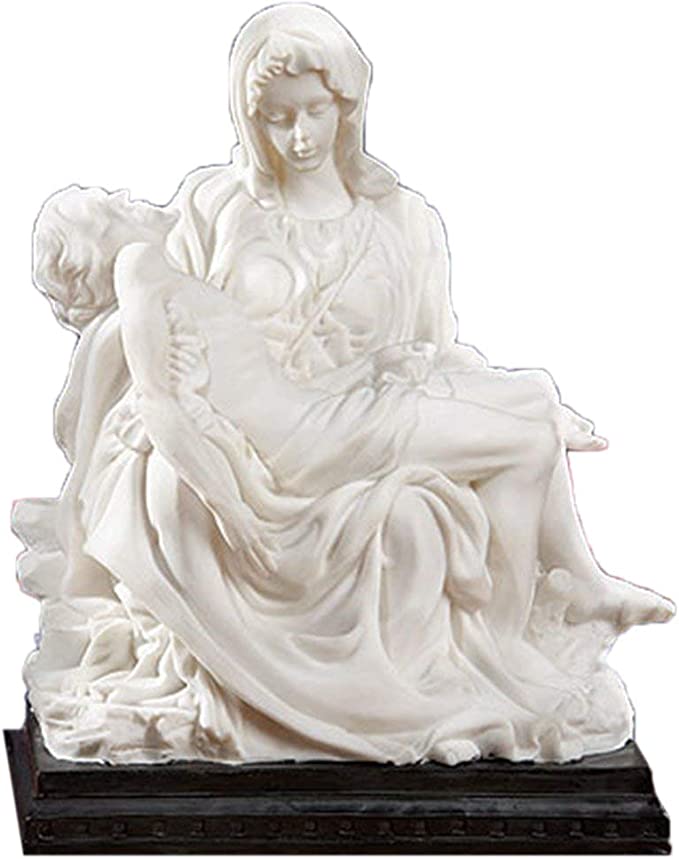 Mother Madonna with Jesus Christ After Crucifixion - Michelangelo's Pieta 8" White Resin Statue Figurin