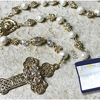 Catholic & Religious Gifts, Rosary Gold Chain W/Faux Pearl & Clear Beads