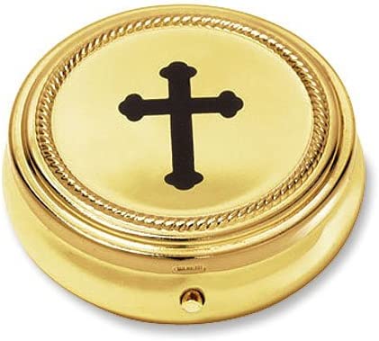 Catholic Budded Cross Gold Toned Pyx Case, 2 1/4 Inch