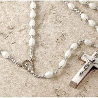 Catholic & Religious Gifts, Rosary Plastic White Silver Chain 5MM 18"