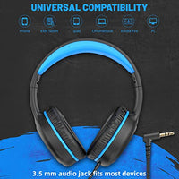 UKELALA Over Ear Wired Blue Headphones for Boys Folding Corded Headphones for Youth Student Children Portable Stereo Headphones Compatible with Computer PC Phone for School Classroom