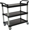 42" x 20" x 38" Black Plastic 3 Shelf Restaurant Utility/Bussing Cart