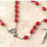 12pc Catholic & Religious Gifts, Rosary Plastic RED Silver 5MM 18" Rosary Bulk 12 PCS OR 1 DZ