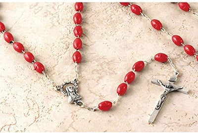 12pc Catholic & Religious Gifts, Rosary Plastic RED Silver 5MM 18