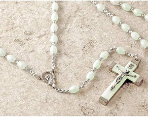 Catholic & Religious Gifts, Rosary Plastic Luminous Silver Chain 5MM 18"