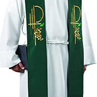 Polyester Stole with Gold Embroidery - Green