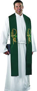 Polyester Stole with Gold Embroidery - Green