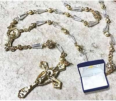 Catholic & Religious Gifts, ROSARY GOLD CHAIN W/CLEAR BEADS 17