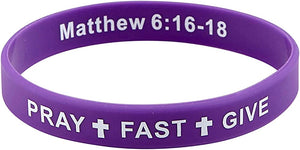 Pray, Fast, Give Lent Inspirational Silicone Bracelet with Prayer Card, 8 Inch