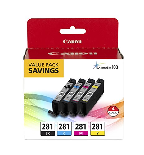 Canon CLI-281 XL BKCMY Four Color Value Pack Compatible to TR8520, TR7520, TS9120 Series,TS8120 Series, TS6120 Series, TS9521C, TS9520, TS8220 Series, TS6220 Series