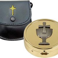 Chalice Embossed Solid Brass Pyx with Drawstring Burse