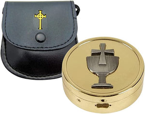 Chalice Embossed Solid Brass Pyx with Drawstring Burse