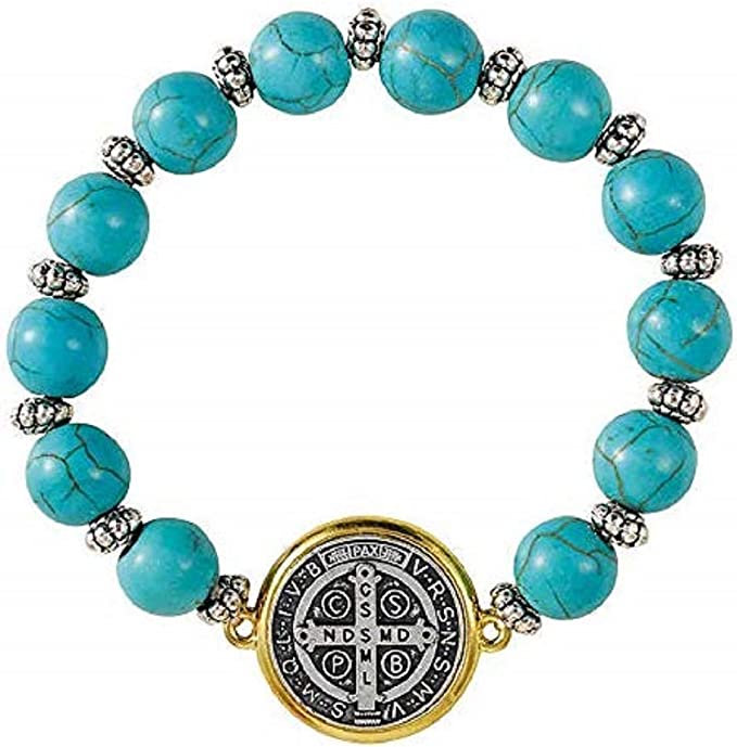 Christian Brands St. Benedict Turquoise Beaded Bracelet - 6/pk