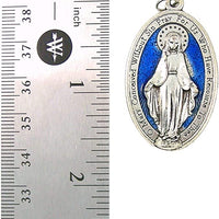 Silver Tone and Blue Enamel The Miraculous Medal Pendant, 1 3/4 Inch, Pack of 4