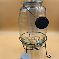 2.5 Gallon Barrel Glass Beverage Dispenser with Infusion Chamber, Chalkboard Sign and Black Stand