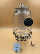 2.5 Gallon Barrel Glass Beverage Dispenser with Infusion Chamber, Chalkboard Sign and Black Stand