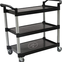 42" x 20" x 38" Black Plastic 3 Shelf Restaurant Utility/Bussing Cart