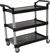 42" x 20" x 38" Black Plastic 3 Shelf Restaurant Utility/Bussing Cart