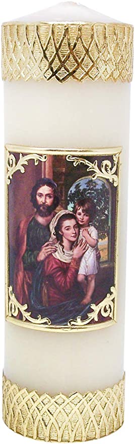 Church Supply Candle - Will and Baumer - Hand-Decorated Family Prayer Paraffin Devotional Candle with Decal, 8-Inch, Holy Family