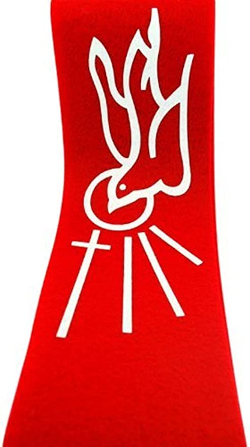 Catholic Church Ceremony Descending Dove with Cross and Rays 45" Red Felt Confirmation Stole
