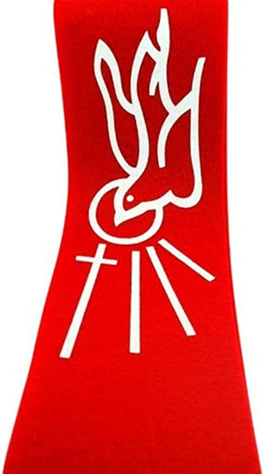 Catholic Church Ceremony Descending Dove with Cross and Rays 45" Red Felt Confirmation Stole