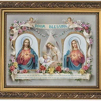 Gerffert Collection Sacred Hearts Room Blessing Framed House Blessings Print, 13 Inch (Ornate Gold Tone Finish Frame)