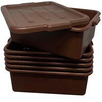 6 Pack - 20" x 15" x 7" Brown Restaurant Bar Plastic Stackable Bus Tub, Dish Bus Box