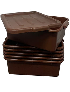 6 Pack - 20" x 15" x 7" Brown Restaurant Bar Plastic Stackable Bus Tub, Dish Bus Box