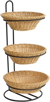 3 Tier Plastic Wicker Baskets Display Stand 12 W x 12.5 D x 24.75 H Inches