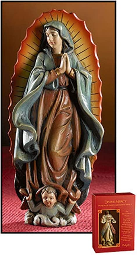 Our Lady of Guadalupe Statue Resin Figurine with Prayer Gift Box, 4 Inch