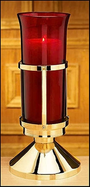 Stratford Chapel Brass Sanctuary Lamp with Ruby Glass Globe, 13 Inch