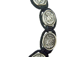 Silver Toned Archangel Saint Michael Medal on Adjustable Cord Bracelet, 8 Inch