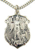Silver Toned Base Police Patron Saint Michael Shield Shaped Medal, 1 1/4 Inch