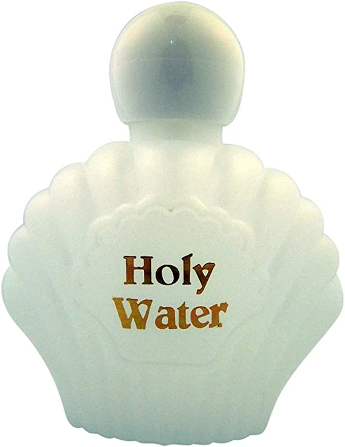 Religious Gifts Moulded Plastic Shell Shape Holy Water Bottle with Screw Top Lid, 3 oz
