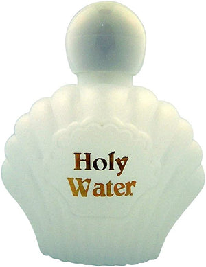 Religious Gifts Moulded Plastic Shell Shape Holy Water Bottle with Screw Top Lid, 3 oz