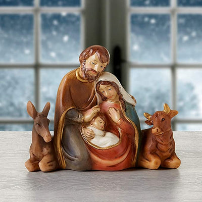 Christmas Nativity Scene Indoor Figurine with Stable Animals, 4 1/4 Inch