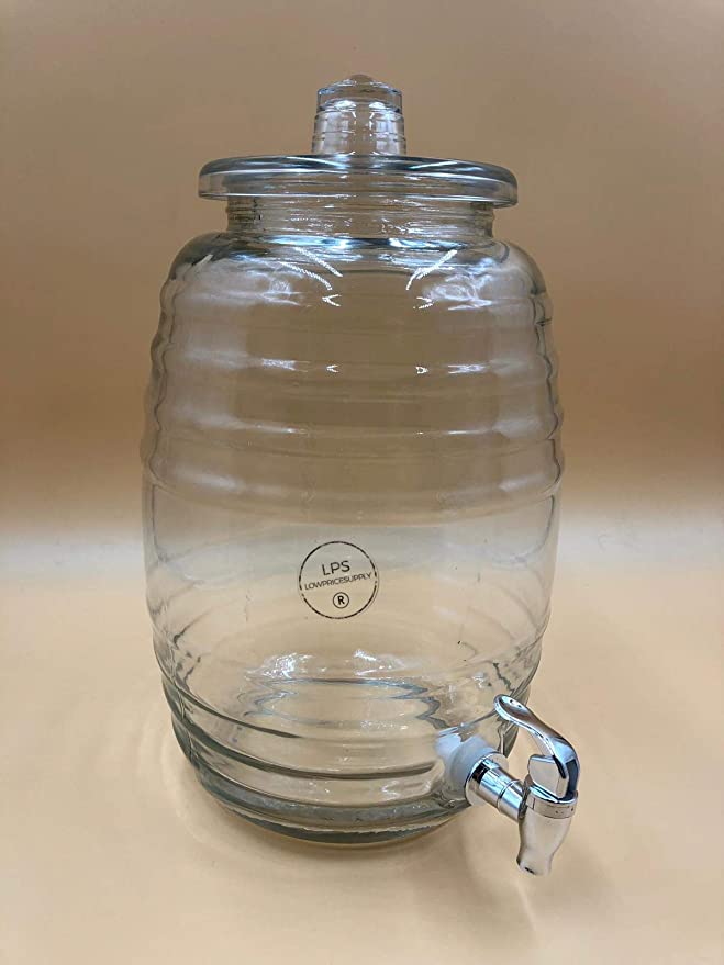2.5 Gallon Barrel Glass Beverage Dispenser Crystal Clear Constructed for restaurants, cafes, coffee shops, hotels, catered events