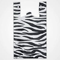 Zebra Print Plastic T-Shirt Bags 11.5 W x 6 D x 21.5 H Inches - Box of 500