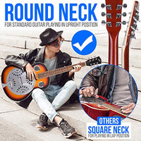 PyleUsa Resophonic Resonator Acoustic Electric Guitar - 6 String Round Neck Sunburst Mahogany Traditional Resonator w/Built-in Pre Amplifier, Case Bag, Strap, Steel Strings, Tuner, Picks (PGA500BR.9)