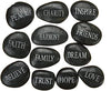 Religious Gifts Assorted Etched Inspirational Words on Black Pocket Stone Rocks, Box of 12